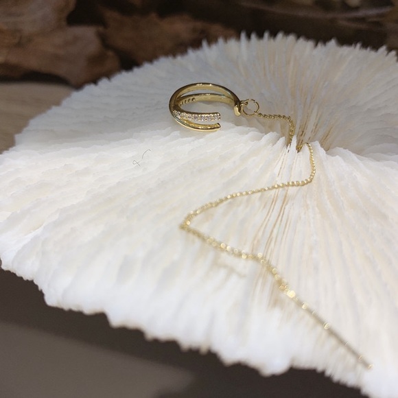 CLOSING SALE! Gold Pave Cross threader Earring - Picture 3 of 4